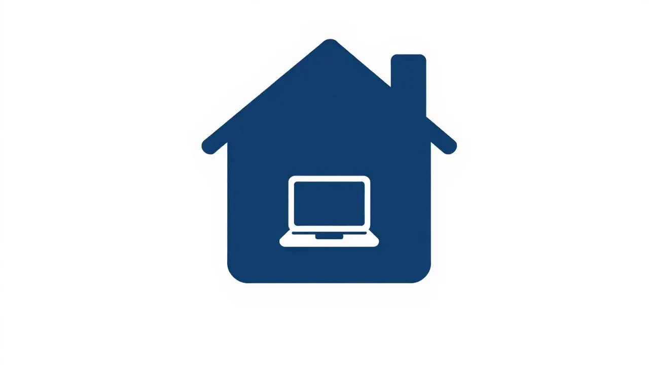 Illustration: Haus mit Laptop, verbunden mit einem Bürogebäude, als Symbol für eine Homeoffice-Vereinbarung