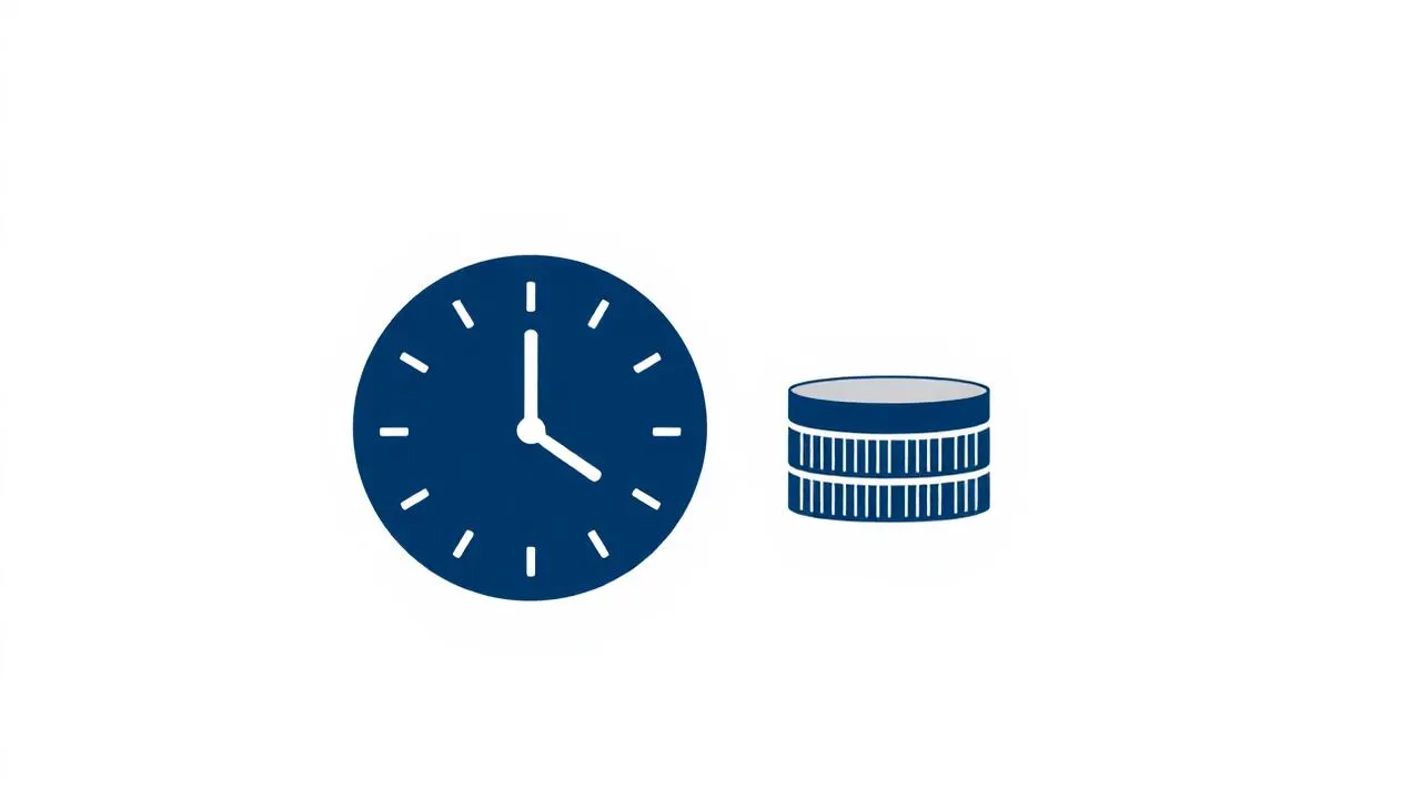 Illustration: Uhr neben einem Stapel Münzen als Symbol für Verdienst- und Stundengrenzen bei Minijob und Werkstudium